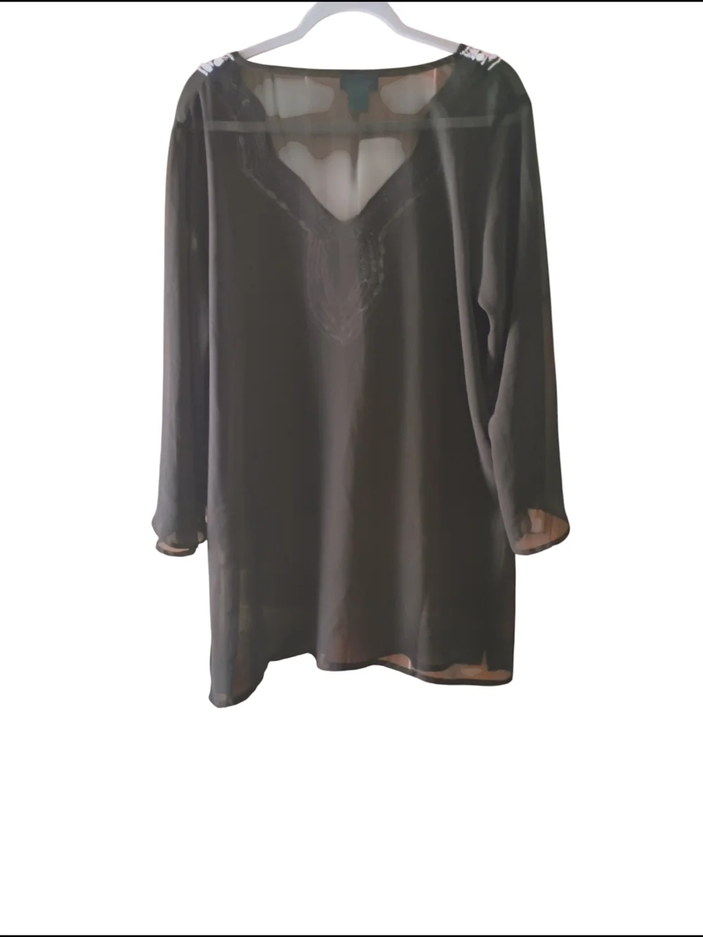 Aqua Blue Embroidered Embellished Black V-Neck Kaftan Swim Cover-Up Sz XL
